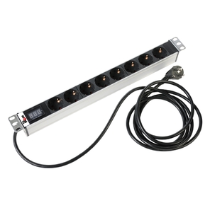 CMO Rem-16 с амперметром,  8 Shuko,  16A,  алюм.,  19",  шнур 3 м.