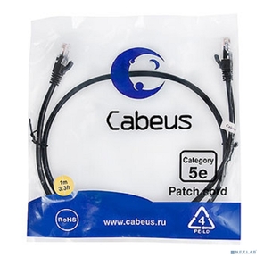 Cabeus PC-UTP-RJ45-Cat.5e-1m-BK Патч-корд U / UTP,  категория 5е,  2xRJ45 / 8p8c,  неэкранированный,  черный,  PVC,  1м