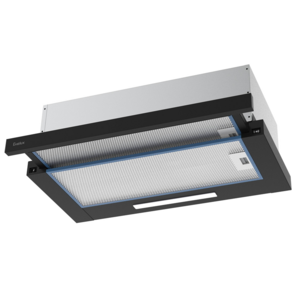 Встраиваемая телескопическая вытяжка,  60 см,  отвод / циркуляция,  механический контроль,  2 скорости работы,  производительность 670 м3 / ч,  LED освещение,  металл,  черный,  598х305-495х201 мм.