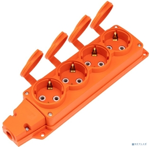 Rexant  (111-228) Розетка  (колодка) влагозащищенная с крышкой 4 гнезда COMPACT,  с / з,  16А,  IP54,  каучук,  оранжевая