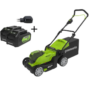 Газонокосилка аккумуляторная GreenWorks G24X2LM41k8,  2*24V,  41 см,  с 2хАКБ 4Ач и ЗУ   (2512607UD)