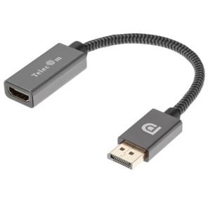 Кабель-переходник DP --> HDMI-F 0.2m ,  серый металлик,  оплетка,  4K@60Hz,  Telecom  (TA560)