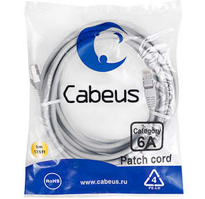 Cabeus PC-SSTP-RJ45-Cat.6a-5m-LSZH Патч-корд S / FTP,  категория 6а  (10G),  2xRJ45 / 8p8c,  экранированный,  серый,  LSZH,  5м