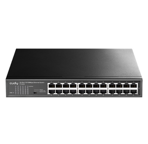 24-Port 10 / 100 Mbps Switch,  24 10 / 100 Mbps RJ45 Ports,  Switch / VLAN / Extend working mode DIP switch,  Rack-mountable Steel Case,  Power Saving,  Plug & Play,  Rack-Mount kits included
