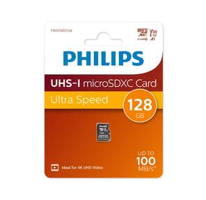 Флеш карта microSD 128GB PHILIPS High Speed  microSDHC Class UHS-I U3,  V30,  A1,  100MB / s