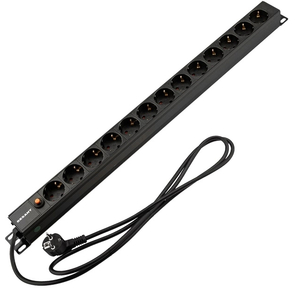 Rexant  (04-0205-2) Блок распределения питания для 19" шкафов,  вертикальный,  13 розеток СЕЕ 7 / 4,  16A,  фильтр,  без выкл,  алюм корп,  шнур 2м,  вилка СЕЕ 7 / 7