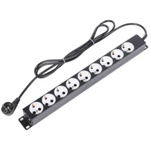 Блок силовых розеток 10А со шнуром  (2 м.) 19" без выключателя,  9 розеток,  цвет черный