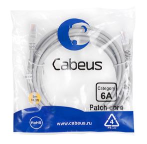 Cabeus PC-UTP-RJ45-Cat.6a-5m-LSZH Патч-корд U / UTP,  категория 6а  (10G),  2xRJ45 / 8p8c,  неэкранированный,  серый,  LSZH,  5м