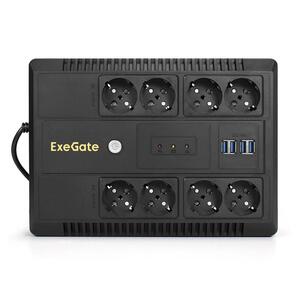 Exegate EX293853RUS ИБП ExeGate NEO NNB-600.LED.AVR.8SH.CH <600VA / 360W,  LED,  AVR,  8*Schuko,  4*USB-порта для зарядки,  Black>
