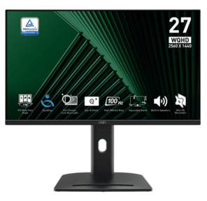 MSI PRO MP275QPG 27" 16:9 WQHD (2560x1440) IPS Flat, 1ms (MPRT), 1000:1, 100M:1, 400nit, 178 / 178, 2xHDMI 2.0, DP 1.2, Speaker, Tilt, Swivel, Height, Pivot, VESA, 100Hz, Black, 1y war-ty