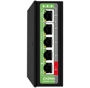 Коммутатор Digma DSP404F-1F-200  (L2) 5x100Мбит / с 4PoE 4PoE+ 1PoE++ 200W неуправляемый