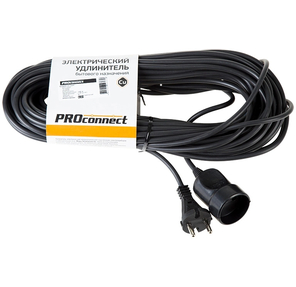 Удлинитель-шнур PROconnect ПВС 2х0.75,  20 м,  б / з,  6 А,  1300 Вт,  IP20,  черный  (Сделано в России)