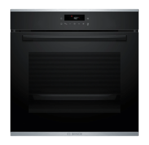 Serie 4, Встраиваемый духовой шкаф Bosch,  Auto Pilot 10,  объем 71 л ,  7 режимов нагрева,  4D Hotair,  телескопические направляющие 1уровень, пиролиз,  сенсорное управление, цвет черный+профиль из нержавеющей стали