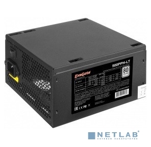 Exegate EX282040RUS-S Блок питания 500W ExeGate 500PPH-LT-S,  RTL,  80+,  ATX,  black,  APFC,  12cm,  24p,   (4+4)p,  5*SATA,  3*IDE,  с защитой от выдергивания