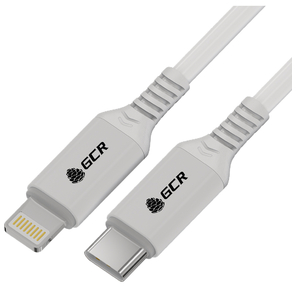 GCR Кабель PREMIUM 3.0m TypeC / Lightning MFI POWER DELIVERY 18 W,  быстрая зарядка,  белый силикон,  AL case белый,  белый ПВХ,  GCR-53756
