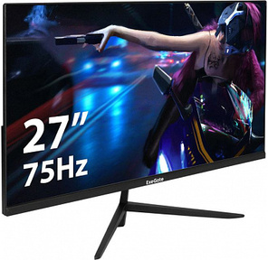Монитор 27" ExeGate ProSmart EZ2700  (IPS LED Grade A+,  FHD,  1920x1080@75Гц,  16:9,  250cd / m2,  1000:1,  178° / 178°,  5ms,  D-Sub,  HDMI,  Flicker-free,  Low Blue Light,  FreeSync,  кабель HDMI 1.5м,  VESA,  регулировка наклона  (tilt),  черный)