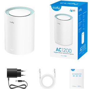 AC1200 Wi-Fi Gigabit Mesh Solution 1-Pack,  Chipset MT7621DA+MT7613B+MT7603,  Dual-Band,  867Mbps at 5GHz + 300Mbps at 2.4GHz,  802.11ac / a / b / g / n,  2 Gigabit Ethernet Ports,  4 internal antennas, MU-MIMO,  DDNS,  Zerotier / Wireguard / OpenVPN / IPSec / L2TP / PPTP VPN,  DNS over Cloudflare / Google / Quad9,  IPv6,  Seamless Roaming,  TR069 / TR098 / TR111 / TR181,  Cudy Mesh,  Cudy APP