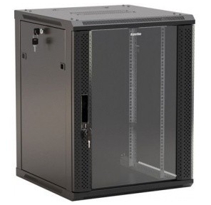 Hyperline TWB-1266-GP-RAL9004 Шкаф настенный 19-дюймовый  (19"),  12U,  650x 600х 600мм,  стеклянная дверь с перфорацией по бокам,  ручка с замком,  цвет черный  (RAL 9004)  (разобранный)
