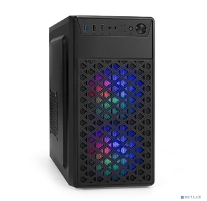 Корпус Minitower ExeGate mEVO-7803  (mATX,  без БП,  2*USB+1*USB3.0,  HD аудио,  черный,  2 вент. 12см с RGB подсветкой)