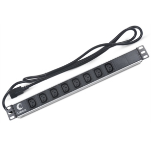 Cabeus PDU-8I-2IEC Блок розеток для 19" шкафов,  горизонтальный,  8 розеток IEC 320 C13,  10 A,  без выключателя,  алюминиевый корпус,  шнур 2 м,  вилка IEC 320 C14