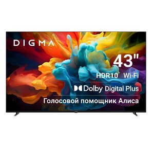 Телевизор LED Digma 43" DM-LED43UBB33 Яндекс.ТВ Frameless черный 4K Ultra HD 60Hz DVB-T DVB-T2 DVB-C DVB-S DVB-S2 USB WiFi Smart TV