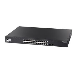 Коммутатор ECS4620-28P Edge-corE 24 x GE + 2 x 10G SFP+ ports + 1 x expansion slot  (for dual 10G SFP+ ports) L3 Stackable Switch,  w /  1 x RJ45 console port,  1 x USB type A storage port,  RPU connector,  Stack up to 4 units, PoE Budget max. 410W
