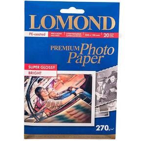Фотобумага LOMOND Одностороняя Суперглянцевая ярко-белая,   270г / м2,  A6  / 20л.