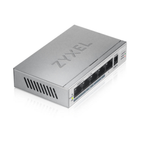 Zyxel GS1005HP,  5xGE  (4xPoE+),  настольный,  металлический,  бесшумный,  бюджет PoE 60 Вт