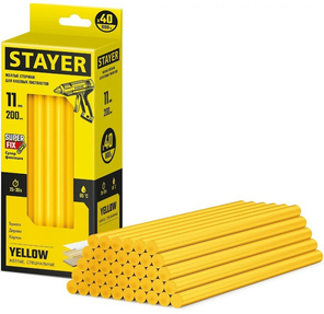Стержни STAYER "MASTER" для клеевых  (термоклеящих) пистолетов,  цвет желтый по бумаге и дереву,  11х200мм,  40шт [2-06821-Y-S40]