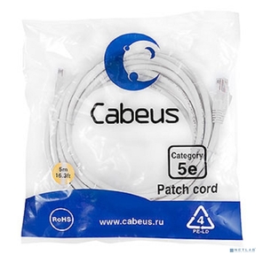 Cabeus PC-UTP-RJ45-Cat.5e-5m-WH-LSZH Патч-корд U / UTP,  категория 5е,  2xRJ45 / 8p8c,  неэкранированный,  белый,  LSZH,  5м