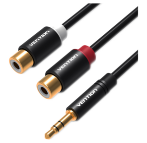 Переходник-разветвитель Vention гибкий Jack 3.5 mm M / 2RCA F - 0.3 м Чёрный