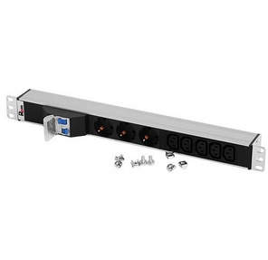 Блок розеток Rem-32 с авт.,  3 Schuko,  5 IEC 60320 C13,  32 А,  алюм.,  19",  колодка