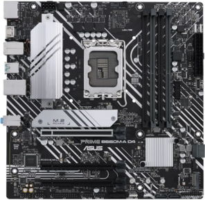 ASUS PRIME B660M-A D4-CSM,  LGA1700,  B660,  4*DDR4,  DP+ 2* HDMI,  SATA3 + RAID,  Audio,  Gb LAN,  USB 3.2*6,  USB 2.0*6,  COM*1 header,  LPT*1 header  (w / o cable),  mATX; 90MB19K0-M1EAYC