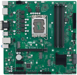 ASUS PRO B760M-C-CSM,  LGA1700,  B760,  4*DDR5,  2DP+HDMI+VGA,  4xSATA3 + RAID,  M2,  Audio,  Gb LAN,  USB 3.2,  USB 2.0,  mATX