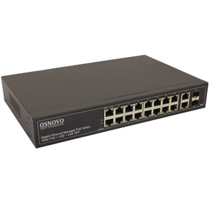 OSNOVO Управляемый L2 PoE коммутатор Gigabit Ethernet на 16 RJ45 PoE + 2 x RJ45 + 2 GE SFP портов,  до 30W на порт,  суммарно до 300W