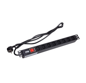 PDU 8 розеток C13 с LED выключателем, 1U,  шнур 2м вилка нем.стандарт