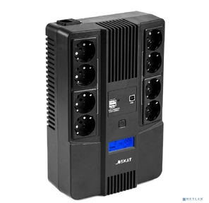 ИБП Бастион SKAT-UPS 800-AID-IN-1x9-8 {Line-interactive,  800 / 480Вт,  LCD-дисплей,  USB /  RJ-45,  АКБ 1х 9Ач,  сверху ЕВРО 4+4,  МПТ}  (8933)