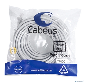 Cabeus PC-UTP-RJ45-Cat.5e-15m Патч-корд U / UTP,  категория 5е,  2xRJ45 / 8p8c,  неэкранированный,  серый,  PVC,  15м