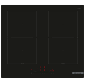 Serie 4,  индукционная варочная поверхность,  cтеклокерамика,  черная,  ширина 60см,  4 индукционных зоны нагрева,  в т.ч. с возможностью объединения в 2 зоны CombiZone таймеры прямого и обратного отсчета,  таймер отключения всех конфорок,  индикация остаточного тепла,  блокировка от детей