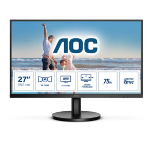 Монитор 27" AOC Q27B3MA Black  (VA,  2560x1440,  75Hz,  4 ms,  178° / 178°,  250 cd / m,  20M:1,  +2xHDMI 1.4,  +DisplayPort 1.2,  +MM)