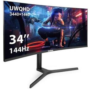Монитор изогнутый игровой 144 Гц 34" ExeGate Combat EC3407TA  (VA Curved R1800 LED Grade A+,  UltraWide QHD 3440x1440@144Гц,  300cd / m2,  3000:1,  178° / 178°,  1ms,  2xHDMI,  2xDisplayPort,  аудио-выход,  Flicker-free,  FreeSync,  Low Blue Light,  кабель DP 1.5м,  VESA100,  регулировка высоты,  вращения,  наклона,  черный)