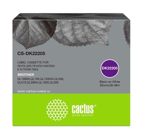 Картридж ленточный Cactus CS-DK22205 черный для Brother P-touch QL-500,  QL-550,  QL-700,  QL-800