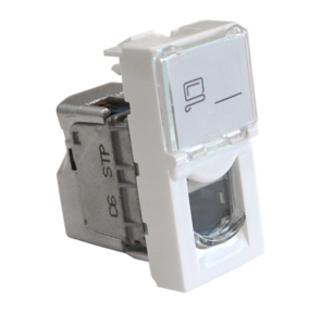 Вставка Mosaic 22.5x45,  RJ-45 STP,  кат.6,  со шторкой и увеличенным окном маркировки,  белая