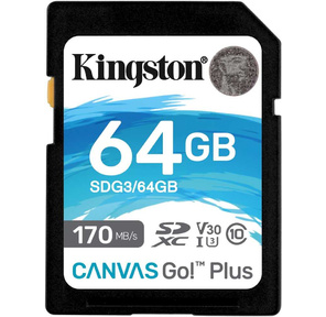 Карта Памяти 64Gb Kingston Canvas Go Plus SDXC UHS-I U3 V30  (170 / 70 Mb / s)