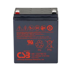 Battery CSB series GP,  HR1227W F2,  voltage 12V,  capacity 27 W / C at 15 min. discharge to U fin. - 1.67 V / Cel at 25°C,   (discharge 20 hours),  max. discharge current  (5 sec.) 130A,  short circuit current 424A,  max. charge current 2.7A,  lead-acid type AGM,  terminals F2,  LxWxH 90x70x106.1mm.,  weight 1.97kg.,  service life 5 years.