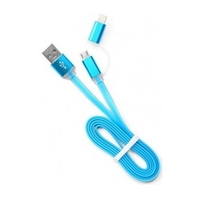 Cablexpert Кабель USB 2.0 CC-mAPUSB2bl1m,  AM / microBM 5P - iPhone lightning,  1м,  комбо кабель,  алюминиевые разъемы,  голубой,  блистер
