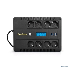 Exegate EX295013RUS ИБП ExeGate NEO Smart LHB-650.LCD.AVR.8SH.CH.RJ.USB <650VA / 390W,  LCD,  AVR,  8*Schuko,  RJ45 / 11,  USB,  4*USB-порта для зарядки,  Black>