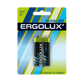 Батарея Ergolux Alkaline 6LR61 BL-1 9V 600mAh  (1шт) блистер