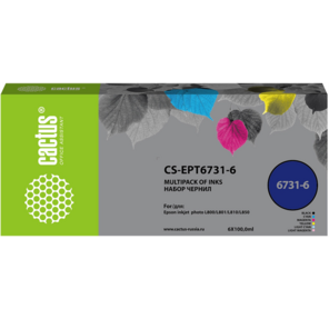 Чернила Cactus CS-EPT6731-6 черный / голубой / пурпурный / желтый / светло-голубой / светло-пурпурный набор 6x100 мл для Epson L800 / L810 / L850 / L1800
