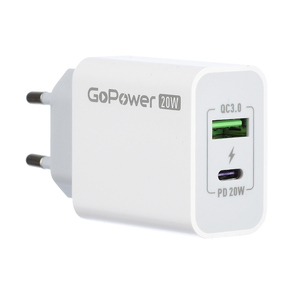 Сетевое З / У GoPower GPQC08 1USB+1Type-C 20W QC3.0 белый